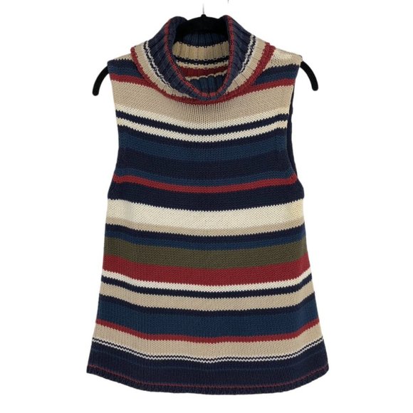 Penman's Sweaters - Penman's Vintage fall-tone multicolor striped sleeveless turtleneck top size M